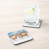 Dessous-de-verre Palomino Pinto Peinture Quarter Chevaux En Neige (Côté Droit)