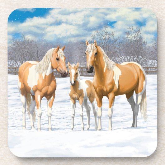 Dessous-de-verre Palomino Pinto Peinture Quarter Chevaux En Neige (Devant)