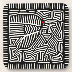 Dessous-de-verre Panama Kuna Indian Mola Pajaro - noir blanc