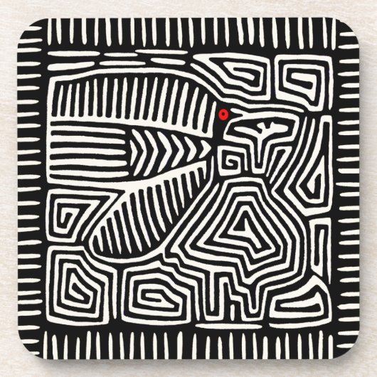 Dessous-de-verre Panama Kuna Indian Mola Pajaro - noir blanc (Devant)