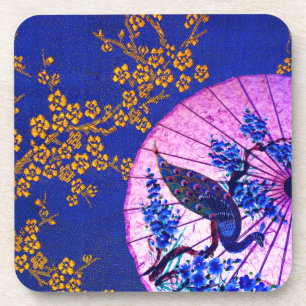 Dessous-de-verre Paon parasol oriental fleurs japonaises bleues
