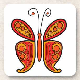 Dessous-de-verre Papillon artistique rouge orange et jaune
