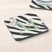 Dessous-de-verre Papillon bleu et fourrure zébrée Monogramme vert p (Côté gauche)