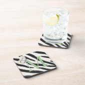 Dessous-de-verre Papillon bleu et fourrure zébrée Monogramme vert p (Côté Droit)