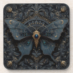 Dessous-de-verre Papillon bleu foncé orné de filigrane doré