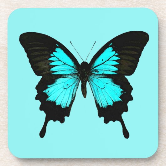Dessous-de-verre Papillon - bleu turquoise et noir (Devant)