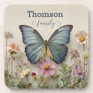 Dessous-de-verre Papillon Bleu Vintage Floral Famille Jardin