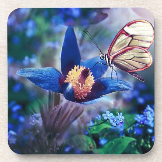 Dessous-de-verre Papillon de printemps sur Fleur bleue (Devant)