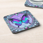 Dessous-de-verre Papillon de sublimation avec Arrière - plan (Côté gauche)