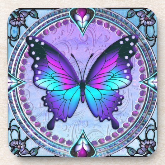 Dessous-de-verre Papillon de sublimation avec Arrière - plan (Devant)