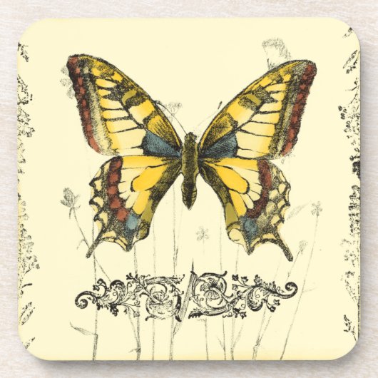 Dessous-de-verre Papillon décoratif avec Fleur sauvage (Devant)