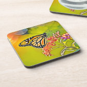 Dessous-de-verre Papillon orange sur la conception de fleurs roses (Côté gauche)