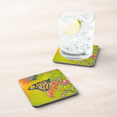 Dessous-de-verre Papillon orange sur la conception de fleurs roses (Côté Droit)