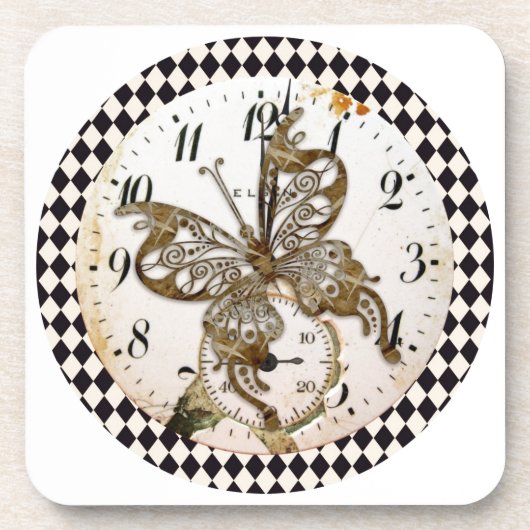 Dessous-de-verre Papillon Steampunk Rond (Devant)