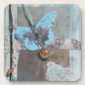 Dessous-de-verre Papillon turquoise - Art multimédia mixte (Devant)