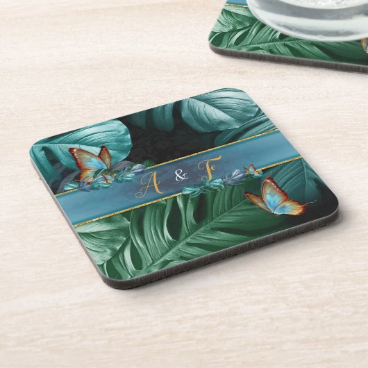 Dessous-de-verre Papillons de Paradis/Éclaboussure Tropical Turquoi (Côté gauche)