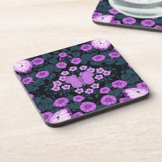 Dessous-de-verre Papillons et symétrie des fleurs, violet et bleu (Côté gauche)