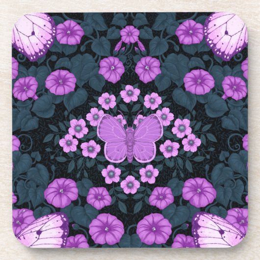 Dessous-de-verre Papillons et symétrie des fleurs, violet et bleu (Devant)