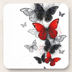 Dessous-de-verre Papillons noirs et rouges volants