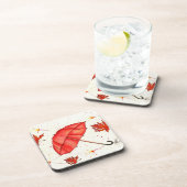 Dessous-de-verre Parapluie rouge vif et aquarelle feuille rouge (Côté Droit)