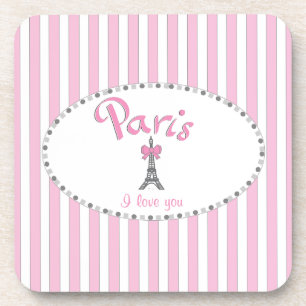 Dessous-de-verre "Paris I Love You" - rayures roses