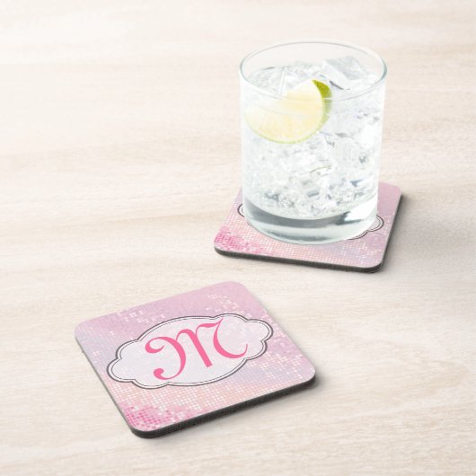 Dessous-de-verre Parties scintillant à billes Girly rose Monogramme (Côté Droit)
