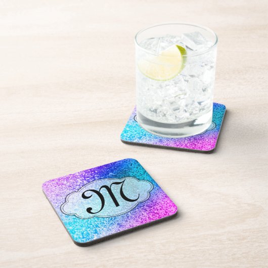 Dessous-de-verre Parties scintillant à billes Girly rose Monogramme (Côté Droit)