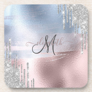 Dessous-de-verre Parties scintillant argent gouttes Rose bleu métal