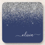 Dessous-de-verre Parties scintillant bleue Silver Navy Girl Monogra<br><div class="desc">Parties scintillant bleu marine et argent Script Monogramme Nom Dessous de verre papier. Cela fait le cadeau parfait de remise de diplômes,  anniversaire,  mariage,  douche nuptiale,  anniversaire,  baby shower ou bachelorette pour quelqu'un qui aime le luxe glam et les styles chic.</div>