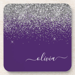 Dessous-de-verre Parties scintillant d'argent violet Girl Nom du mo