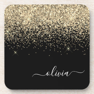 Dessous-de-verre Parties scintillant Noir Or Script Monogramme Nom 