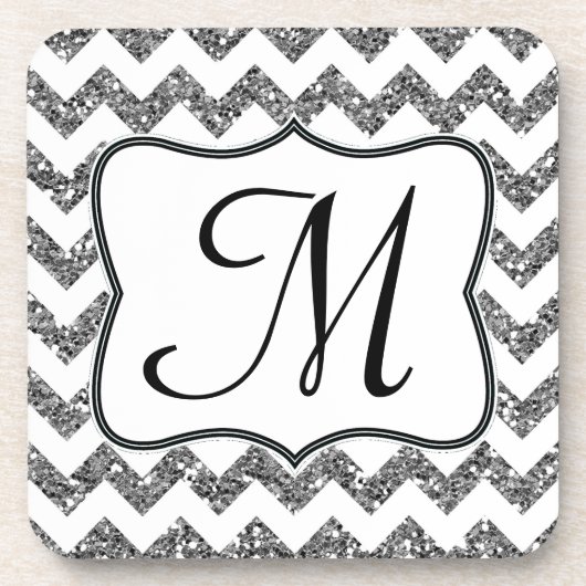 Dessous-de-verre Parties scintillant Silv moderne Chevron Monogram (Devant)
