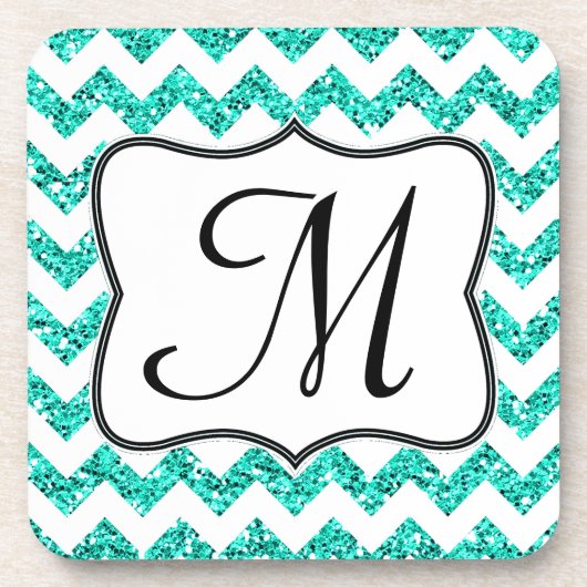 Dessous-de-verre Parties scintillant Turquoise moderne Chevron Mono (Devant)