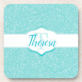 Dessous-de-verre Parties scintillant turquoise Monogramme Dessous d (Devant)