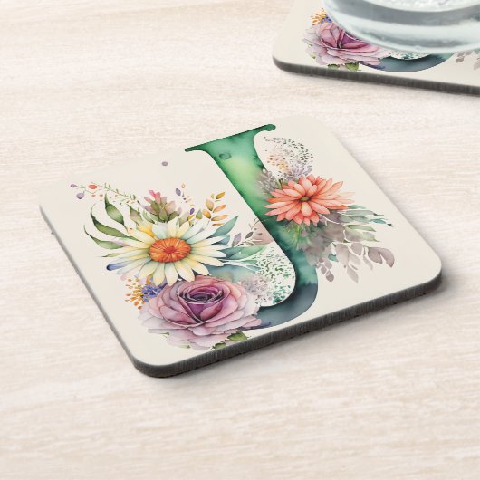 Dessous-de-verre Pastel Floral Aquarelle Monogramme Fleurs Faisy (Côté gauche)