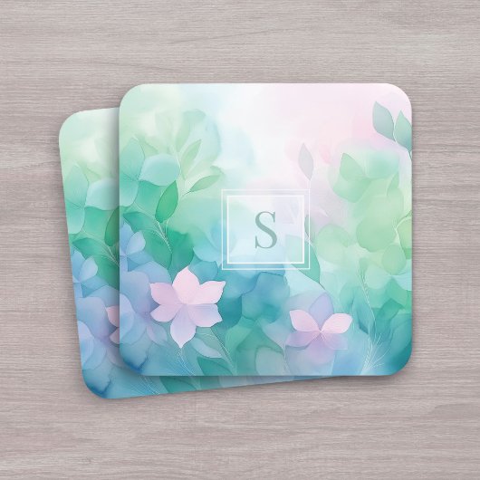 Dessous-de-verre Pastel Watercolor Floral Monogram Coasters
