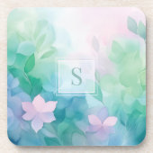 Dessous-de-verre Pastel Watercolor Floral Monogram Coasters (Devant)