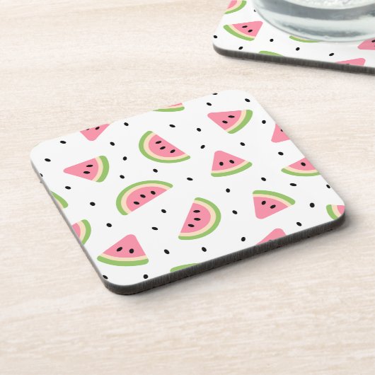 Dessous-de-verre Pastèque rose, Graines de pastèque, Motif d'été (Côté gauche)