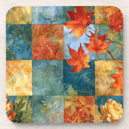 Dessous-de-verre Patchwork botanique de feuille d'érable d'automne (Devant)