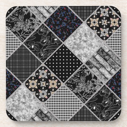 Dessous-de-verre Patchwork monochrom noir gris blanc patc (Devant)