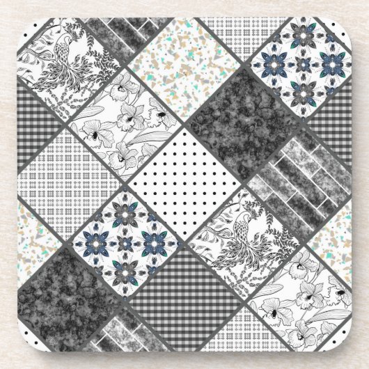 Dessous-de-verre Patchwork monochrom noir gris blanc patc (Devant)