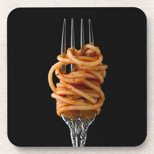 Dessous-de-verre Pâtes filées sur une fourchette, spaghetti de nour (Devant)