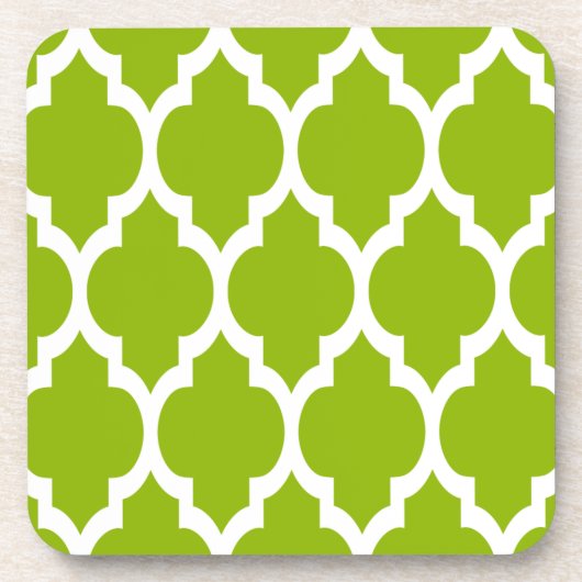 Dessous-de-verre Pattern Apple Green White Moroccan Quatrefoil (Devant)