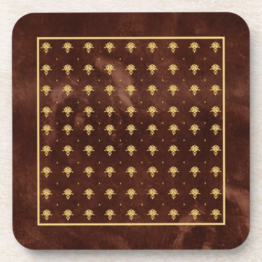 Dessous-de-verre Pattern Leather Brown et Gold Damask (Devant)