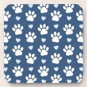 Dessous-de-verre Pattern of paws, Dog paws, White paws, Blue Hearts (Devant)