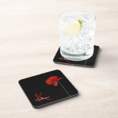 Dessous-de-verre Pavot rouge monogramme sur noir (Côté Droit)
