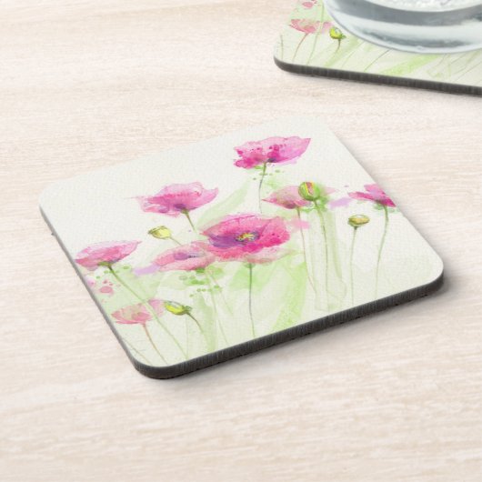 Dessous-de-verre Pavots peints 3 d'aquarelle (Côté gauche)