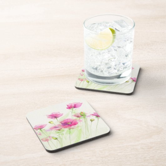 Dessous-de-verre Pavots peints 3 d'aquarelle (Côté Droit)