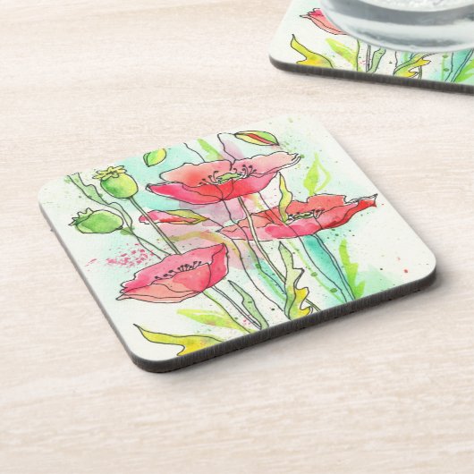 Dessous-de-verre Pavots peints d'aquarelle (Côté gauche)