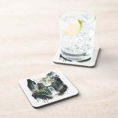 Dessous-de-verre Paysage antique de l'encre chinoise avec cascade (Côté Droit)